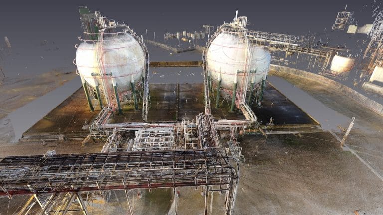 E57 point cloud laser scan output of industrial site